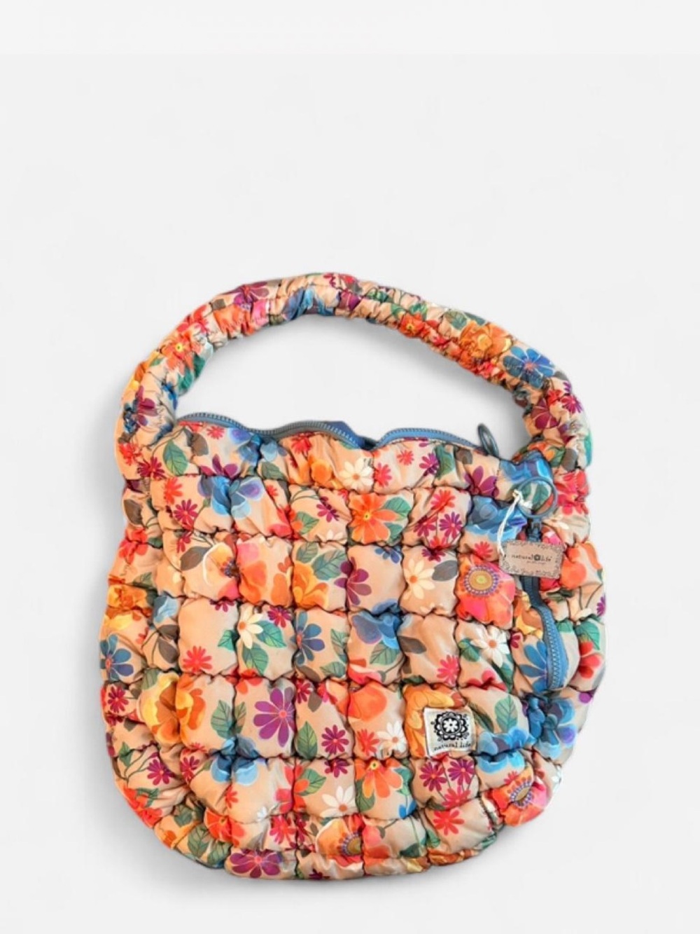 NATURAL LIFE Quilted Floral Shoulder Bag - Peach, Blue, Orange, Pink, Green